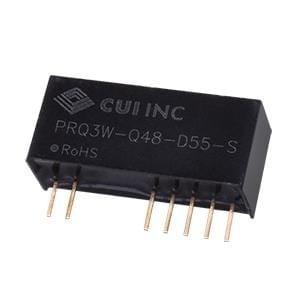 PRQ3W-Q48-D524-S, Преобразователи постоянного тока в постоянный с изоляцией dc-dc isolated, 3 W, 18 75 Vdc input, 5/24 Vdc, 300/63 mA, dual regulated output, SIP