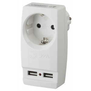 Адаптер 1-м с заземл. Polynom SP-1e-USB-W 220В 2хUSB 2100мА бел. Б0026332