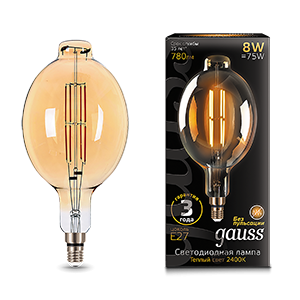Лампа LED Vintage Filament BT180 8W E27 180*360mm Golden 780lm 2400K 1/6 151802008