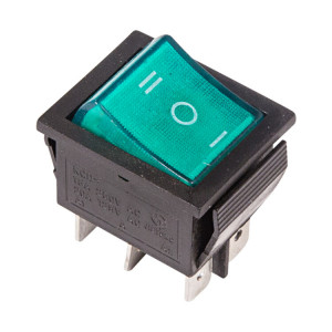 RWB-509 зеленый, Выключатель клавишный с подсветкой с нейтралью ON-OFF-ON (6c) 15А 250В