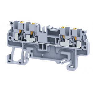 Проходная клемма CP1.5/4, Проходная клемма, 4 точки подключения, тип фиксации провода: push-in, 1,5 мм кв., 15A, 800V, ширина: 3,5 мм, цвет: серый, тип монтажа: DIN 35
