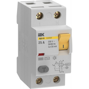 Выключатель дифференциального тока (УЗО) 2п 25А 30мА 6кА тип AC ВД3-63 KARAT MDV20-2-025-030