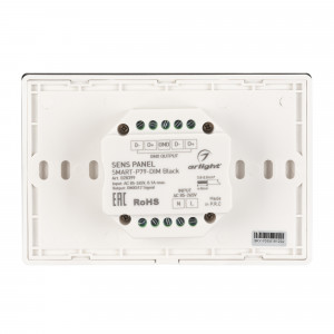 Панель Sens SMART-P79-DIM Black (230V, 4 зоны, 2.4G) 028399, Встраиваемая сенсорная панель 2.4 ГГц, цвет чёрный. Итальянский стандарт. Материал - стекло. Для управления одноцветными источниками света (ШИМ), 4 зоны управления. Функция управления DMX512 устройствами. Питание/рабочее напряжение AC 85-265V. Габариты 12