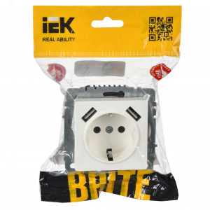 Розетка BRITE РЮш10-1-БрБ 16А с USB A+A 2.1А с заземл. защ. шторки бел. BR-R14-16-U21-D21-K01