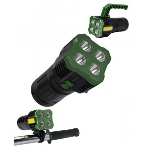 Фонарь-прожектор аккумуляторный ручной 4Вт SMD LED+3Вт COB LED Li-ion 18650 1200мА.ч корпус ABS-пластик индикатор уровня заряда USB-шнур съемные ручка и регул. противоскол. резин. держатель-крепл. для велосипеда KOC902Lit