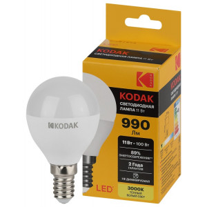 Лампочка светодиодная LED KODAK P45-11W-830-E14 E14 / Е14 11Вт шар теплый белый свет Б0057617