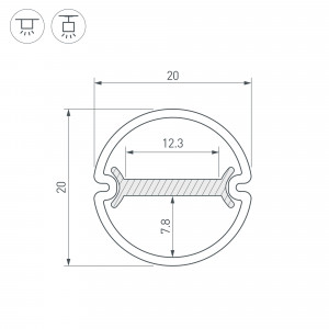 Профиль ARH-ROUND-D20-DUAL-2000 ANOD 039218, Алюминиевый анодированный двухсторонний круглый профиль для светодиодных лент и линеек. Габаритные размеры профиля (LхWхH): 2000x15x5 мм. Габаритные размеры профиля с экраном (L?D): 2000xD20 мм. Ширина площадки для ленты 12,3 мм.