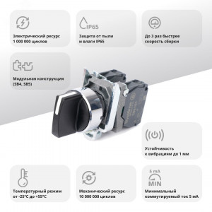 Переключатель модульный SB4 в сборе 22мм 3поз. с возвратом 2НО SE SB4BD53