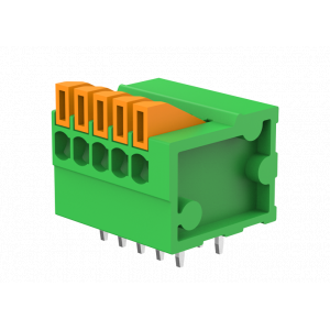 Клемма на плату MC-TC2.54H03P-N-0001, Клемма, горизонтальный, подвод кабеля, на плату, шаг: 2.54 мм, 3 полюса, фиксация провода Push-In исполнение: два вывода на полюс, 130V, 6A, цвет: зеленый
