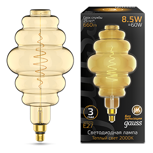 Лампа LED Filament Honeycomb GAUSS E27 8.5W Amber 660lm 2000K 1/2 161802105