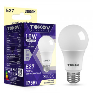 Лампа светодиодная 10Вт А60 3000К Е27 176-264В TKE-A60-E27-10-3K