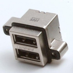 MUSB-C511-00, USB-коннекторы USB RECPT;VERT PCB MNT;STACKED #4-40