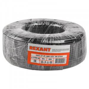 Кабель UTP 4PR 24AWG, CU черный, внешний без экрана, CAT5e, одножильный, бухта 100м