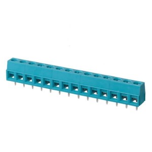 TB006-508-14BE, Фиксированные клеммные колодки Terminal block, screw type, 5.08 , horizontal, 14 poles, CUI Blue, slotted screw, PCB mount