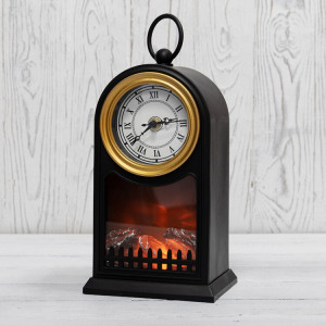 Светодиодный камин Старинные часы с эффектом живого огня 14,7x11,7x25 см, черный, батарейки 2хС (не в комплекте) USB 511-020