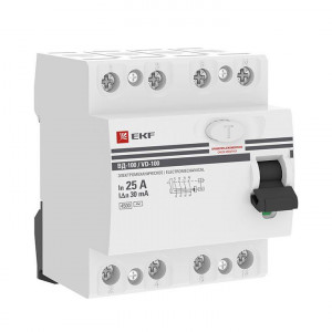 Выключатель дифференциального тока (УЗО) 4п 25А 30мА тип AC ВД-100 (электромех.) PROxima elcb-4-25-30-em-pro