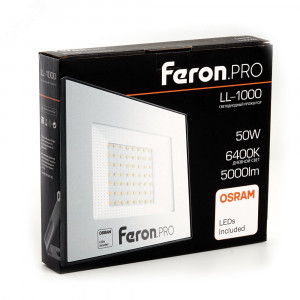 Прожектор светодиодный ДО-50w 6400К 5000Лм IP65 черный Feron.PRO 41540