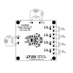 DC976A, Средства разработки схем светодиодного освещения  LT3476EUHF: Quad High Power LED Driver i