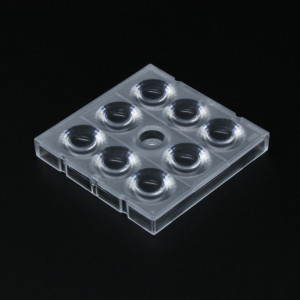 AJHB50D8LED30G, Групповая квадратная линза на 8 светодиодов 5050/3535/3030 , ~30°,  50x50mm   H:6.8mm, PC