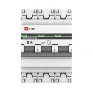Выключатель автоматический модульный 3п D 6А 4.5кА ВА 47-63 PROxima EKF mcb4763-3-06D-pro