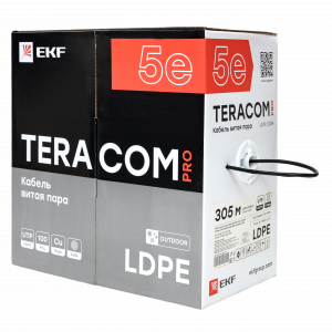 Кабель витая пара U/UTP кат.5E 4 пары 24 AWG solid внешн. LDPE черн. TERACOM PRO TRP-5EUTP-04PE-BK-OUT3