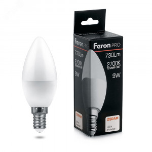 Лампа светодиодная LED 9вт Е14 теплый матовая свеча Feron.PRO 38059