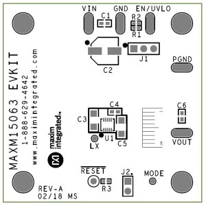 MAXM15063EVKIT#, Средства разработки интегральных схем (ИС) управления питанием EVkit for MAXM15063, 4.5V to 60V Input, 5V, 300mA Output, Integrated Inductor, u-SLIC Compact Step-Down Power Module