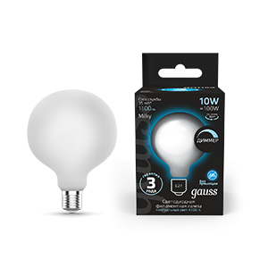 Лампа Filament G125 10W 1100lm 4100К Е27 milky диммируемая LED 1/20 187202210-D