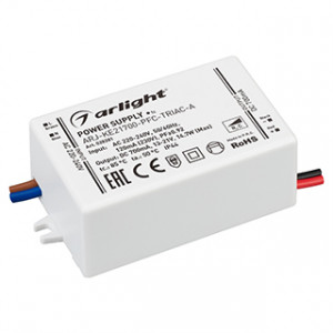 Блок питания ARJ-KE21700-PFC-TRIAC-A (15W, 700mA) 028281, Диммируемый источник тока по стандарту TRIAC с гальванической развязкой для светильников и мощных светодиодов. Входное напряжение 220-240 VAC. Выходные параметры: 13-21 В, 700 mА, 15 Вт. Встроенный PFC >0,92. Негерметичный пластиковый корпус IP 44. Габари