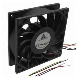 PFM1412DEB7V, Вентиляторы постоянного тока DC Tubeaxial Fan, 3-Phase, Single-Rotor, 140x38mm, 12VDC, 282.31CFM max., 3.9A, 6500RPM, Ball Bearing, 4 Lead Wires, Tachometer, PWM