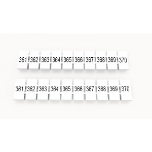 ZB5-10P-19-520Z(H), Маркировочные шильдики для клемм WS…, DC…, PC…, сечением 2,5 мм кв., центральная, 10 шильдиков, нанесенные символы: 361-370 с вертикальным расположением, размер шильдика: 4,55х10,7 мм, цвет белый