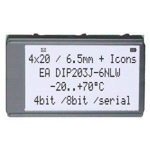 EA DIP203J-6NLW, Модули сивольных ЖК-дисплеев и комплектующие FSTN Black/White White LED Backlight