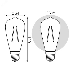 Лампа LED Filament ST64 E27 6W Golden 2400К 1/10/40 102802006