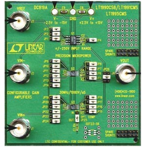 DC819A, Средства разработки интегральных схем (ИС) усилителей LT1990CS8/LT1991CMS/LT1995CMS - Configur