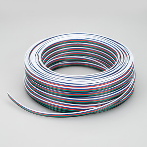 ARL-18AWG-5WIRE-CU, Шлейф для питания и управления мультицветными (RGBW) светодиодными лентами. 5 проводников, калибр проводника 18AWG, сечение проводника 0.84 мм2, проводник из луженой меди, внешняя оболочка из ПВХ белого, синего, красного, зелёного и чёрного цветов