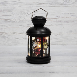 Декоративный фонарь с шариками 12х12х20,6 см, черный корпус, теплый белый цвет свечения 513-061