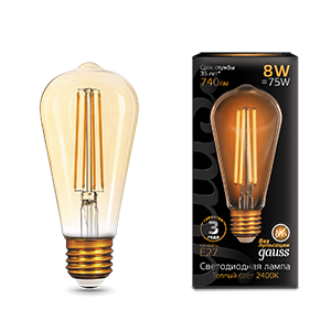 Лампа LED Filament ST64 E27 8W Golden 2400К 1/10/40 157802008