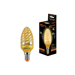 Лампа энергосберегающая КЛЛ-СGT-11 Вт-2700 К–Е14 (золотая витая свеча) (mini) SQ0323-0142
