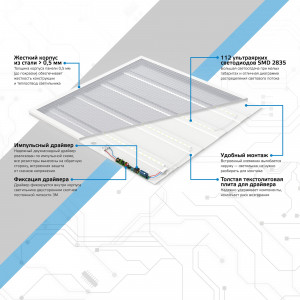 Светильник LED 36W 4000K офисный 595*595*19 мм с призматическим рассеивателем 1/2 842123236