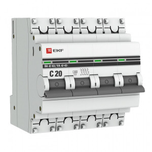 Автоматический выключатель 4P 20А (C) 4,5kA ВА 47-63 PROxima mcb4763-4-20C-pro