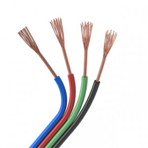 ARL-16AWG-4WIRE-CU, Шлейф для питания и управления мультицветными (RGB) светодиодными лентами. 4 проводника, калибр проводника 16AWG, сечение проводника 1.50 мм2, проводник из луженой меди, внешняя оболочка из ПВХ синего, красного, зелёного и чёрного цветов.