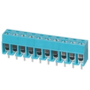 TB001-500-10BE, Фиксированные клеммные колодки Terminal block, screw type, 5.00 , horizontal, 10 poles, CUI Blue, slotted screw, PCB mount