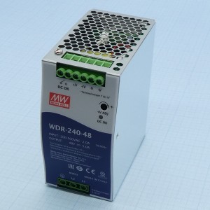 WDR-240-48, Преобразователь AC-DC на DIN-рейку  240Вт, вход 180…550V AC, 47…63Гц /254…780V DC, выход 48В/0…5A, рег. вых=48…55В, изоляция 3000В AC, в кожухе  63х125.2х113.5мм, -30…+70°
