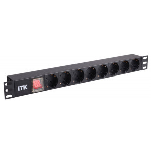 PDU 8 розеток нем. ст, с LED выкл, 1U, без шнура, вх. С14 PH12-8D3