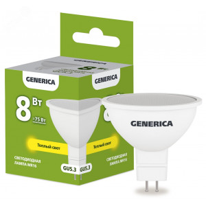 Лампа светодиодная MR16 софит 8Вт 230В 3000К GU5.3 GENERICA LL-MR16-08-230-30-GU5-G