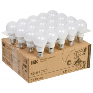 Лампа LED A60 шар 11Вт 230В 6500К E27 (20шт/жкхпак) LLE-A60-11-230-65-E27-20