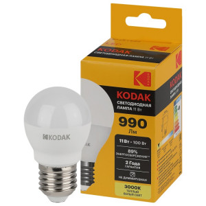 Лампочка светодиодная LED KODAK P45-11W-830-E27 E27 / Е27 11Вт шар теплый белый свет Б0057620