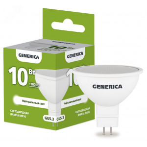 Лампа светодиодная MR16 софит 10Вт 230В 4000К GU5.3 GENERICA LL-MR16-10-230-40-GU5-G