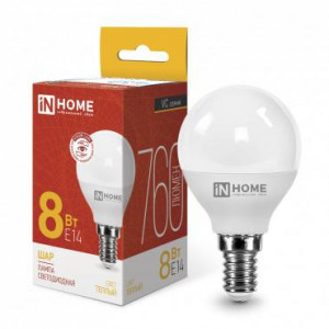 Лампа светодиодная LED-ШАР-VC 8Вт шар 3000К тепл. бел. E14 760лм 230В 4690612020549