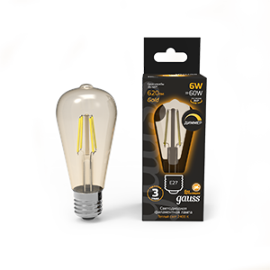 Лампа Filament ST64 6W 620lm 2400К Е27 golden диммируемая LED 1/10/40 102802006-D